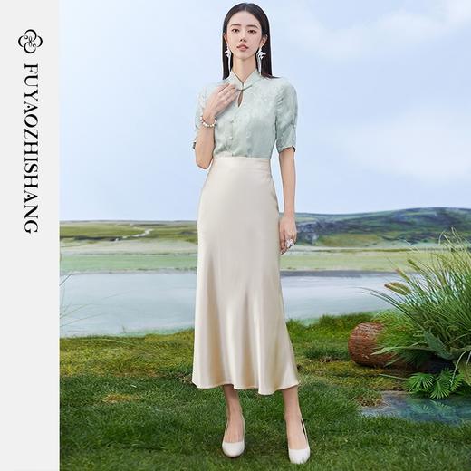 IWY/扶摇系列 绿色夏季新中式国风盘扣衬衫半裙FYB362+FYS353 商品图1