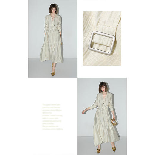 COCOBELLA肌理褶皱莱赛尔连衣裙轻熟女夏气质长袖衬衫裙FR915B 商品图3