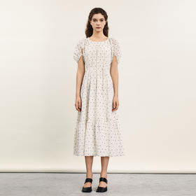 谜底连衣裙短袖女2024夏季新品小清新浪漫植绒提花长裙242ML0578