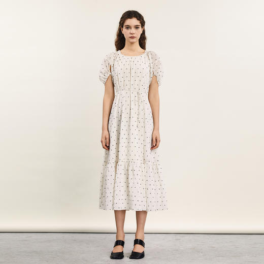 谜底连衣裙短袖女2024夏季新品小清新浪漫植绒提花长裙242ML0578 商品图0