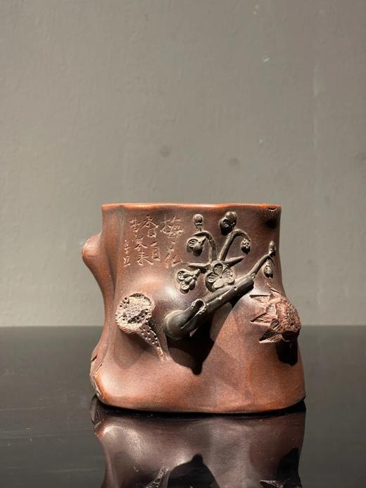紫砂刻梅花树桩形笔筒，顺丰包邮 商品图14