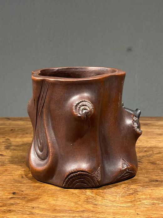 紫砂刻梅花树桩形笔筒，顺丰包邮 商品图2