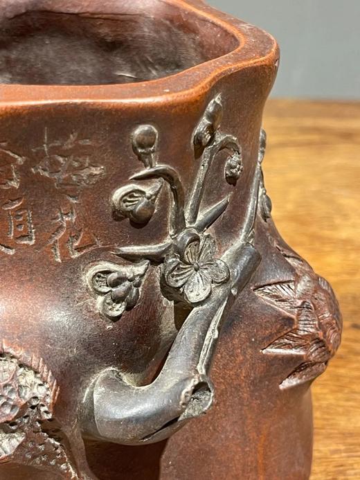 紫砂刻梅花树桩形笔筒，顺丰包邮 商品图5