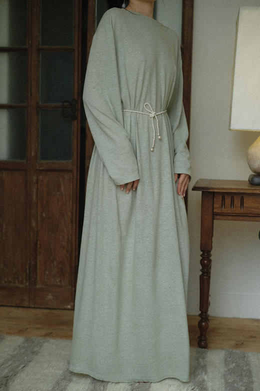 鼠尾草绿汉麻/棉及地长裙 - 愿你舒适 商品图3