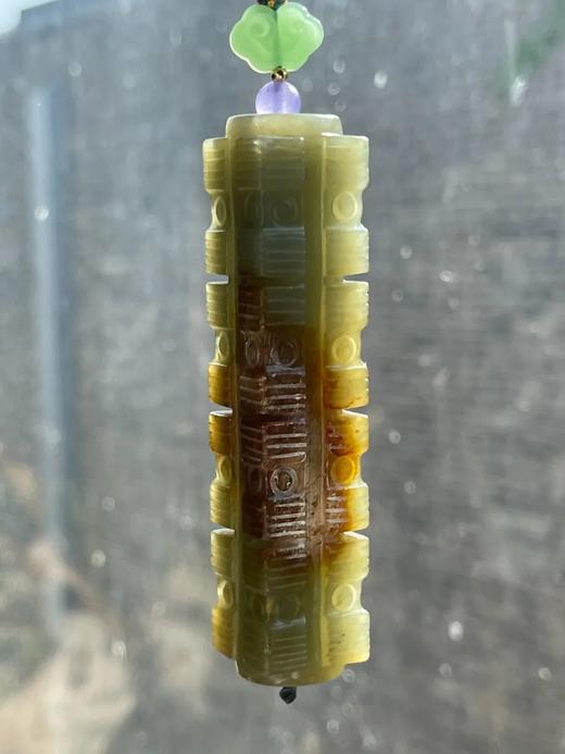 褐沁和田青玉琮式吊坠，顺丰包邮 商品图14