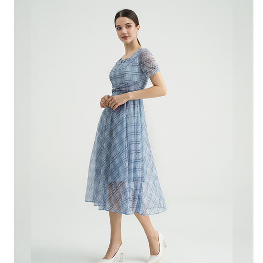司歌网纱方格连衣裙短袖弹力显瘦A891349X 商品图2