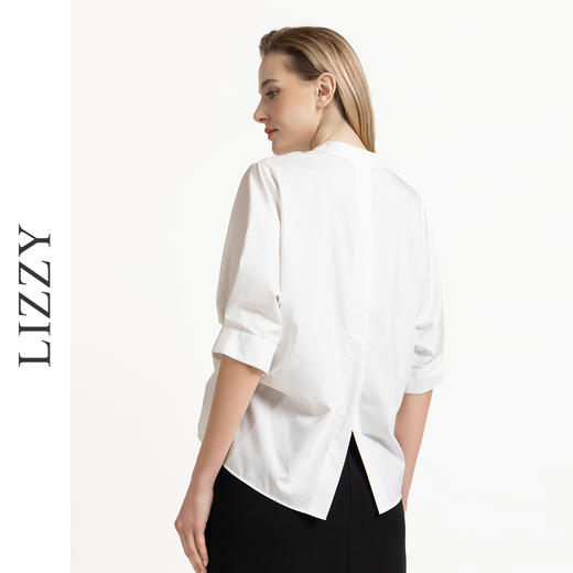 LIZZY简约通勤小立领前短后长式开叉显瘦衬衫气质休闲上衣8047 商品图7