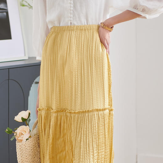 米思阳2025夏季新款优雅简约半身裙气质高腰垂感拼接百褶裙女1468 商品图4