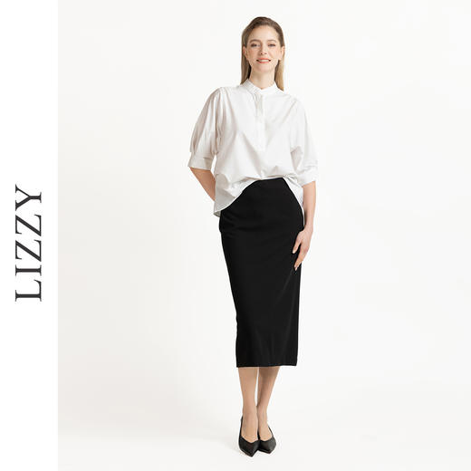 LIZZY简约通勤小立领前短后长式开叉显瘦衬衫气质休闲上衣8047 商品图6