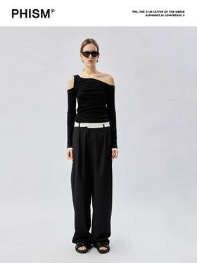 单肩撞色打底衫