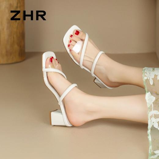 ZHR则则休闲高级唯美凉鞋女2024新款透明一字带粗跟凉拖简洁优雅 商品图9