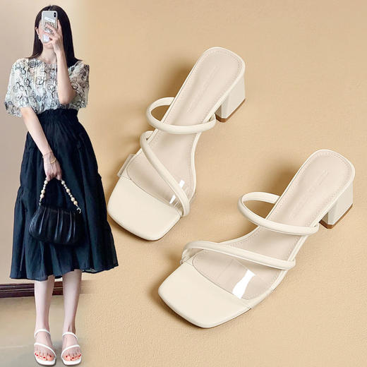 ZHR则则休闲高级唯美凉鞋女2024新款透明一字带粗跟凉拖简洁优雅 商品图0