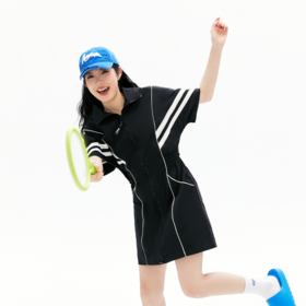 ACEYKYB黄子韬条纹撞色运动连衣裙2025夏季休闲复古拼接收腰A字裙