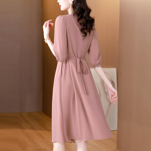 HT-9109粉色法式连衣裙新款名媛气质显瘦长裙时尚高级感减龄中长裙 商品图4
