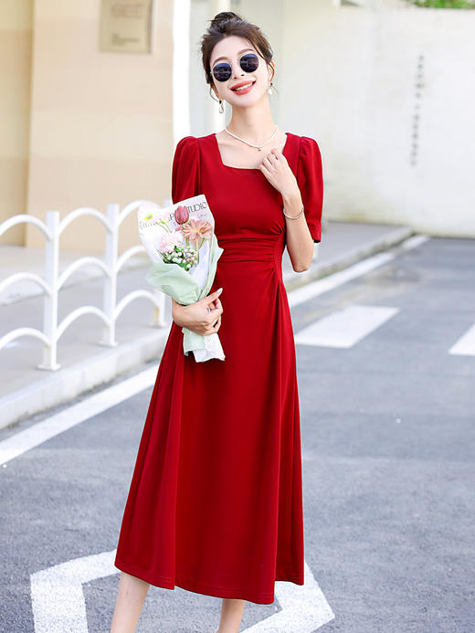 HRFS-96619夏季上新气质时尚法式名媛风设计高级感修身显瘦方领连衣裙 商品图0