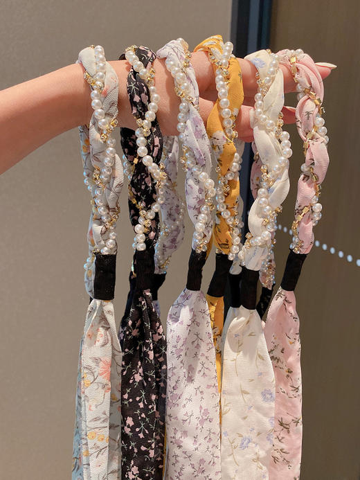 碎花飘带绑带女韩国复古法式水钻编发珍珠发箍头饰2023年新款发绳 商品图3