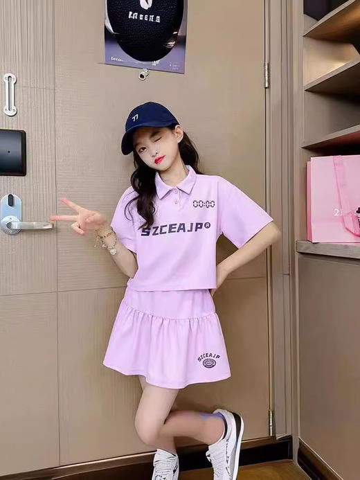 【洋气style，吸睛之选！】中大童女童夏装套装 新款儿童洋气polo领 上衣中大童夏季 网红套装裙潮款-QQ 商品图2