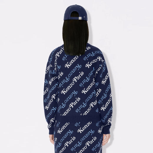 KENZO 高田贤三 女士字母徽标提花混纺羊毛长袖针织开衫 蓝色 FE52 CA460 3CB 77 商品图2