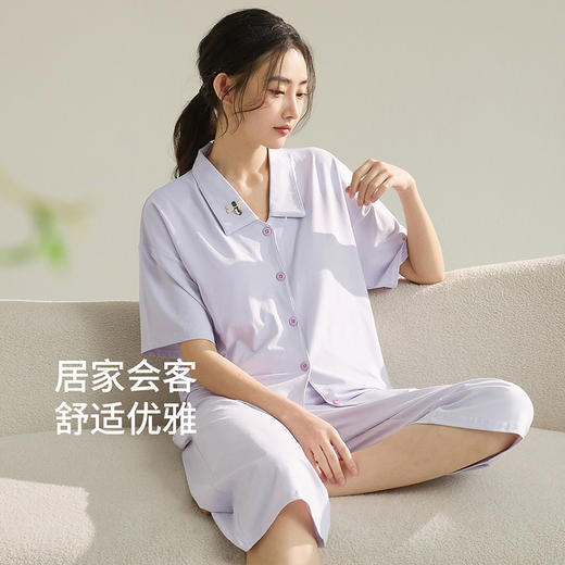 康妮雅女式短袖中裤开襟套装 商品图0