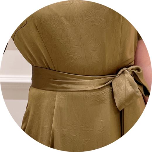 HJ2S87_茶色_连衣裙_春夏_轻奢提花立领盘扣收腰显瘦名媛气质长裙_高级女装_BERNIEELEN 伯妮斯茵 商品图4