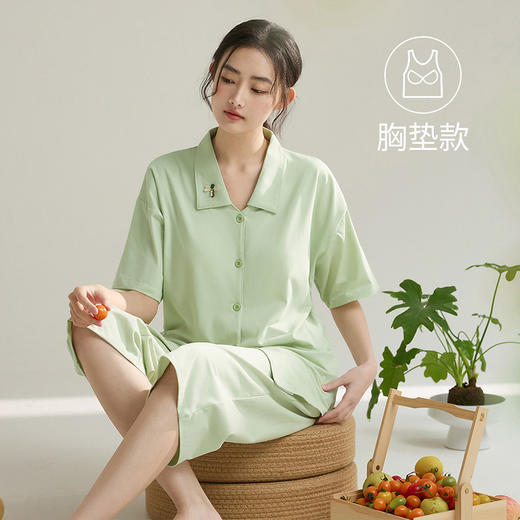 康妮雅女式短袖中裤开襟套装 商品图1