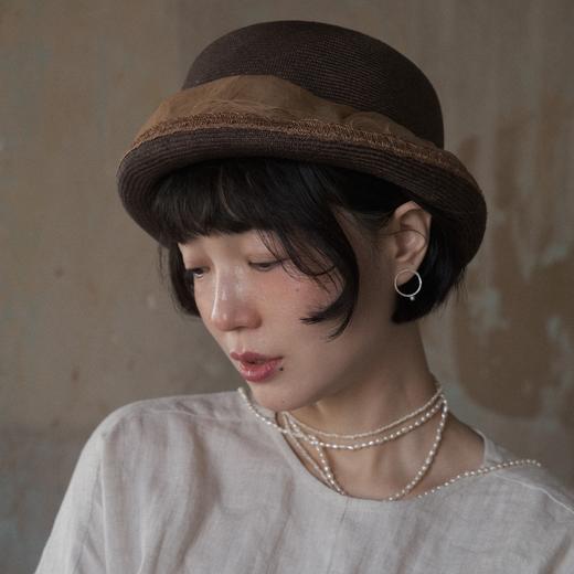 Kreuzzz   橘色/褐色Mire马尼拉麻圆顶网纱礼帽 商品图7