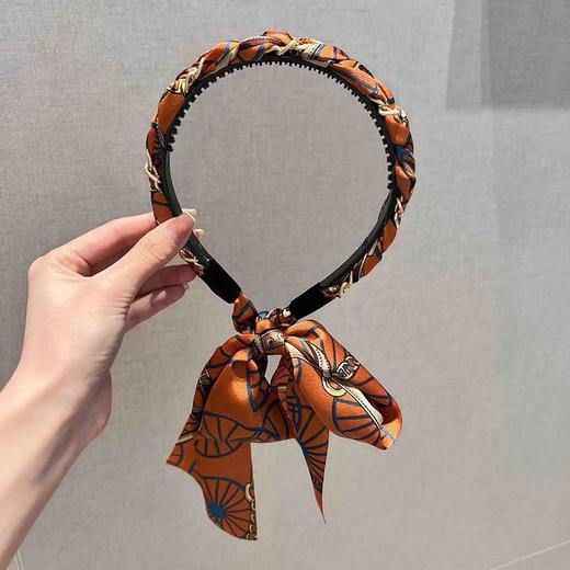 复古链条发箍宫廷缎面布艺头箍压发卡一体式飘带编发发带扎头绳 商品图6