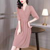 HT-9109粉色法式连衣裙新款名媛气质显瘦长裙时尚高级感减龄中长裙 商品缩略图0