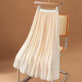 KQL-10226高级感欧货流光雪纺半身裙女夏新款牛奶珠光裙子气质杨柳皱百褶裙