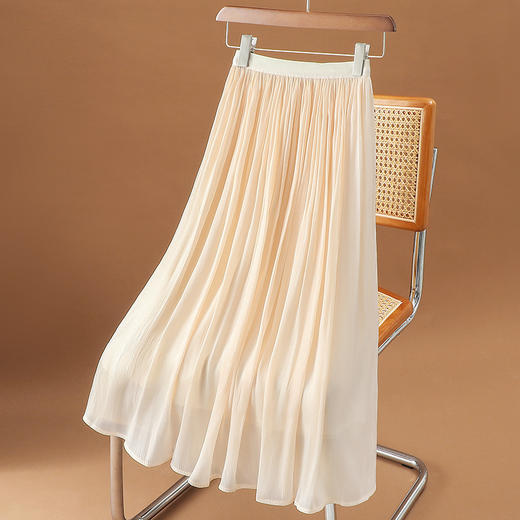 KQL-10226高级感欧货流光雪纺半身裙女夏新款牛奶珠光裙子气质杨柳皱百褶裙 商品图0