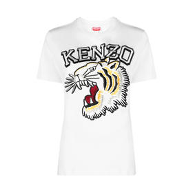 KENZO 高田贤三 女士老虎徽标刺绣棉质圆领短袖T恤 白色 FE52 TS116 4SG 02