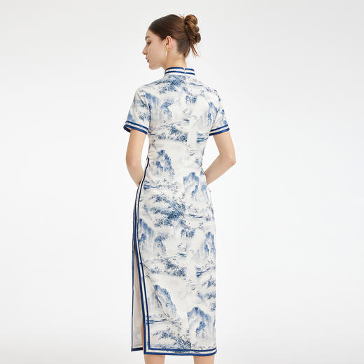 PF849斯尔丽2024新款新国风旗袍水墨写意画诗意立体裁剪显瘦连衣裙 商品图1