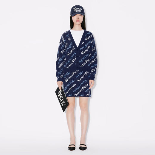 KENZO 高田贤三 女士字母徽标提花混纺羊毛长袖针织开衫 蓝色 FE52 CA460 3CB 77 商品图3