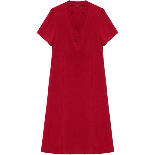 QYM-4345简约修身红色洋气连衣裙夏款V领短袖通勤时尚显瘦A字裙 商品图4