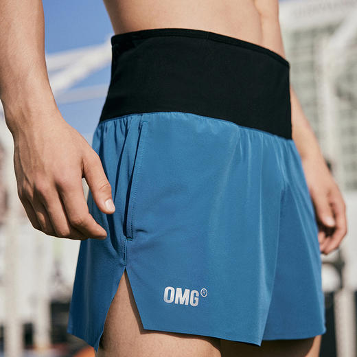 OMG运动 撞色拼接带腰包跑步短裤三分短裤男马拉松超短透气训练薄J-FMDK2690 商品图3