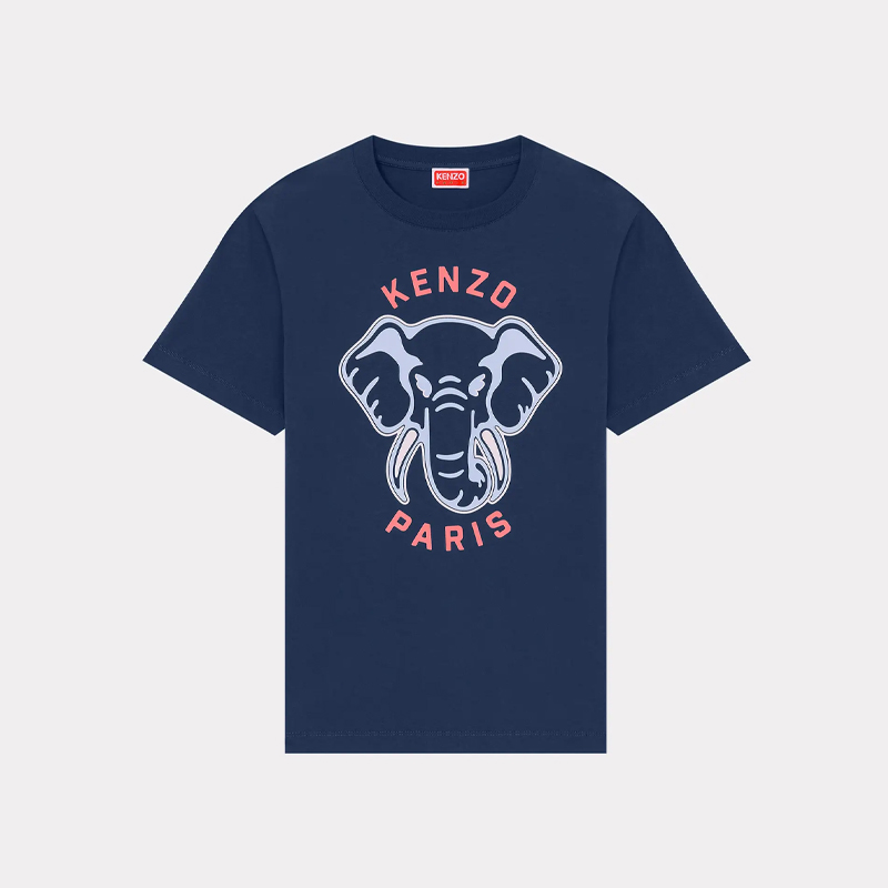 KENZO 高田贤三 女士大象徽标印花棉质圆领短袖T恤 蓝色 FE52 TS114 4SO 77