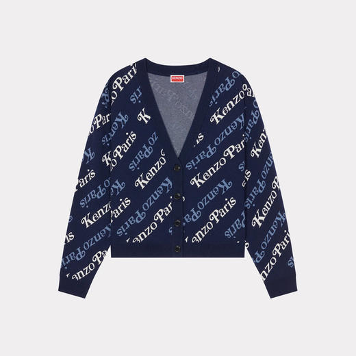 KENZO 高田贤三 女士字母徽标提花混纺羊毛长袖针织开衫 蓝色 FE52 CA460 3CB 77 商品图0