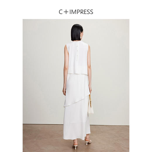 西嘉【现货】C+IMPRESS/西嘉白色醋酸无袖连衣裙女盘扣新中式静奢风涟漪水波裙LYQ2401098 商品图3
