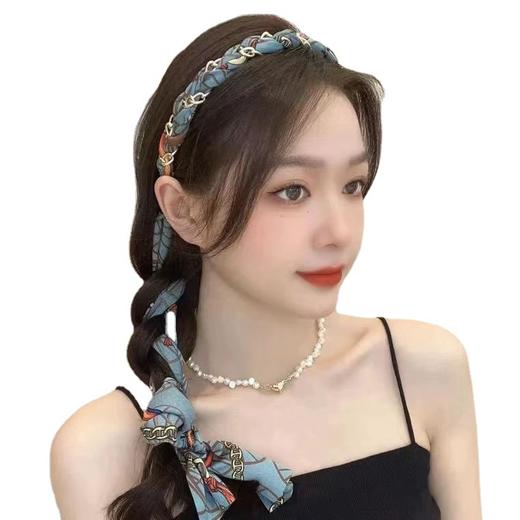 复古链条发箍宫廷缎面布艺头箍压发卡一体式飘带编发发带扎头绳 商品图4