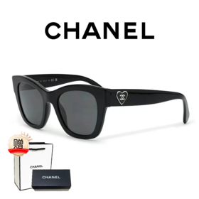 【送礼盒礼袋】CHANEL/香奈儿新款墨镜爱心logo 复古黑框  香港直邮