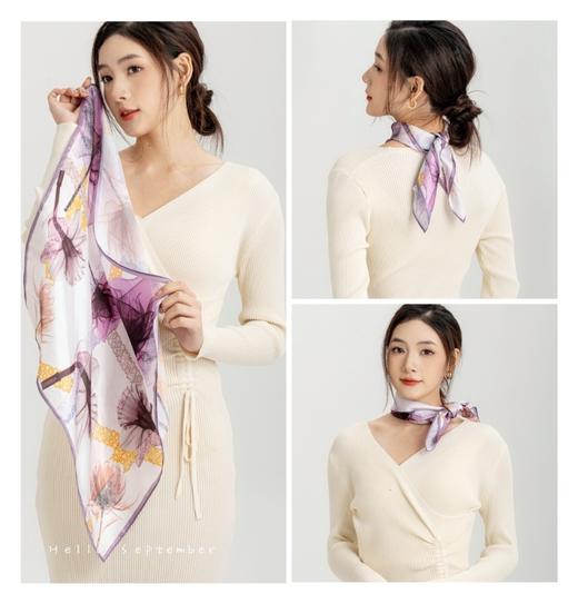 MOMMY KIKO 小众轻奢真丝小方巾送丝巾扣 商品图2