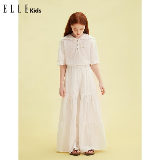 ELLEkids童装 法式绣花面料宽松休闲阔腿裤长裤 商品图1