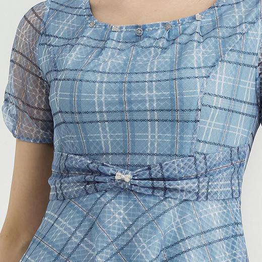 司歌网纱方格连衣裙短袖弹力显瘦A891349X 商品图1