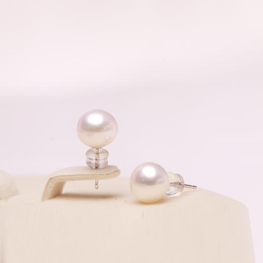 淡水珍珠套装8.5-9.5mm白耳钉+项链 105592 商品图3