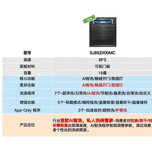 西门子/洗碗机/SJ85ZX00MC/国产全嵌定制门板触碰开门AI智洗晶蕾烘干洗碗机 商品图3