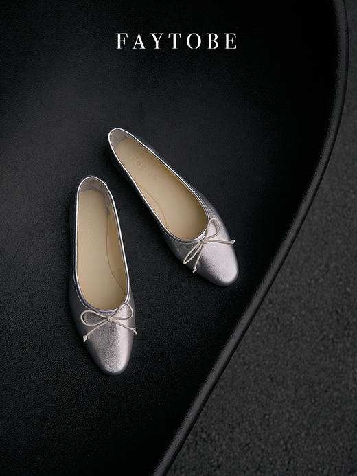 faytobe金属亮面芭蕾鞋25春日牛皮尖圆头手工鞋复古浅口单鞋时髦平底 商品图4