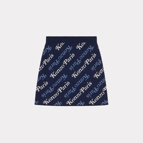 KENZO 高田贤三 女士字母徽标提花混纺羊毛针织迷你半身裙 蓝色 FE52 JU457 3CB 77