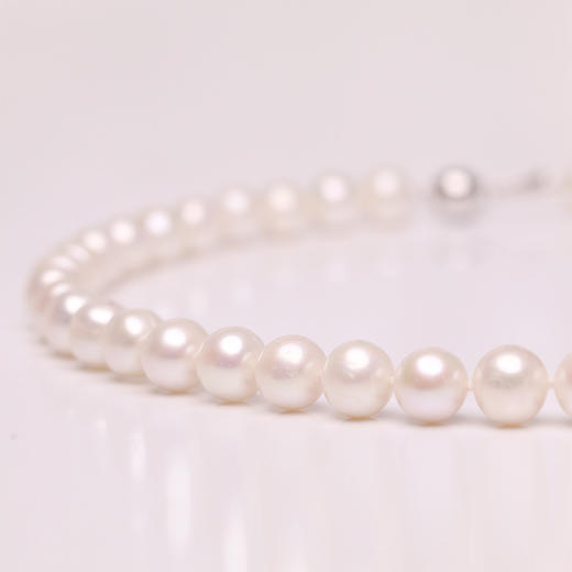 淡水珍珠套装8.5-9.5mm白耳钉+项链 105592 商品图4