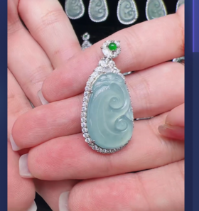 翡翠吊坠-玉美人菲菲HZ#S925翡翠吊坠约39*19mm赠链