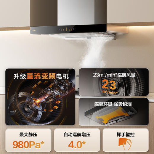 方太02-EMD20T变频23m³巡航风量欧式家用顶吸油烟机挥手开关机大吸力家用厨房电器排抽油烟机吸油机官方正品 商品图6